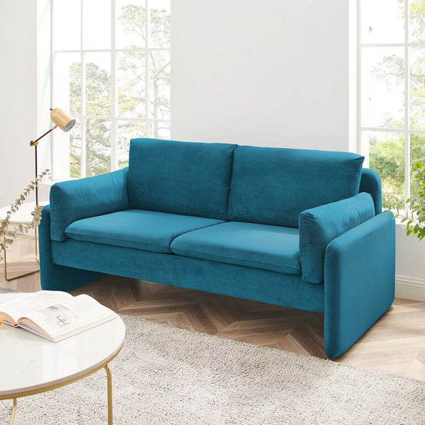 Clapham 2-Seater Sea Blue Velvet Fabric Sofa