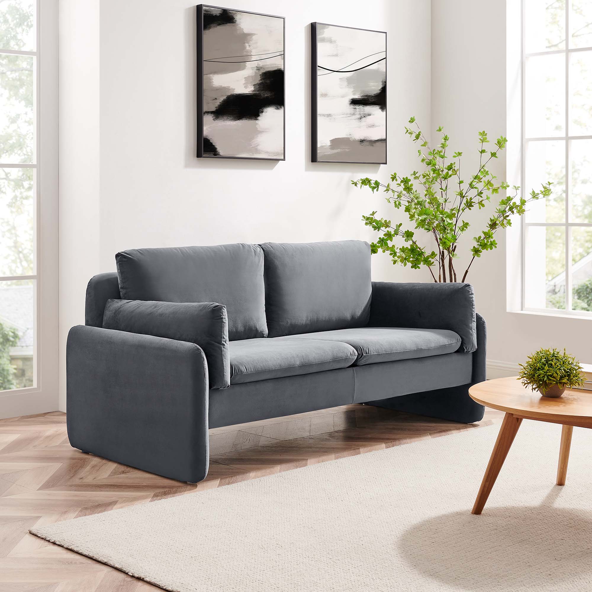 Clapham 2-Seater Grey Velvet Fabric Sofa