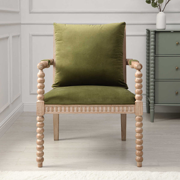 Hemingford Moss Green Velvet Bobbin Armchair daals