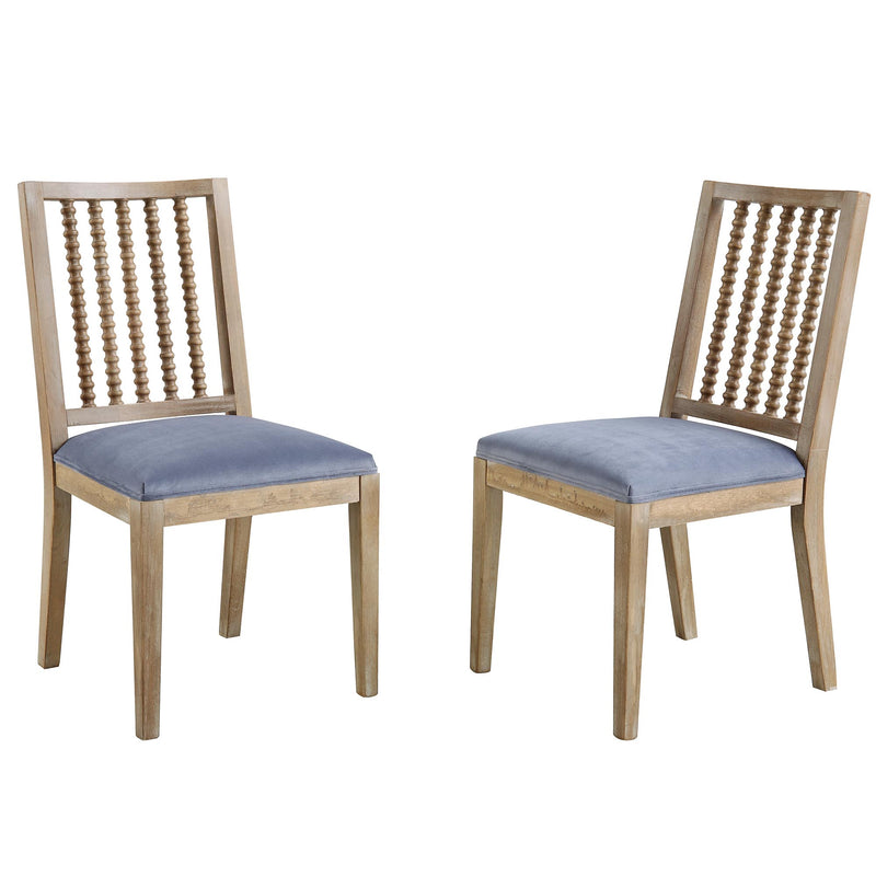 Hemingford Set of 2 Blue Grey Velvet Bobbin Spindle Dining Chair - daals