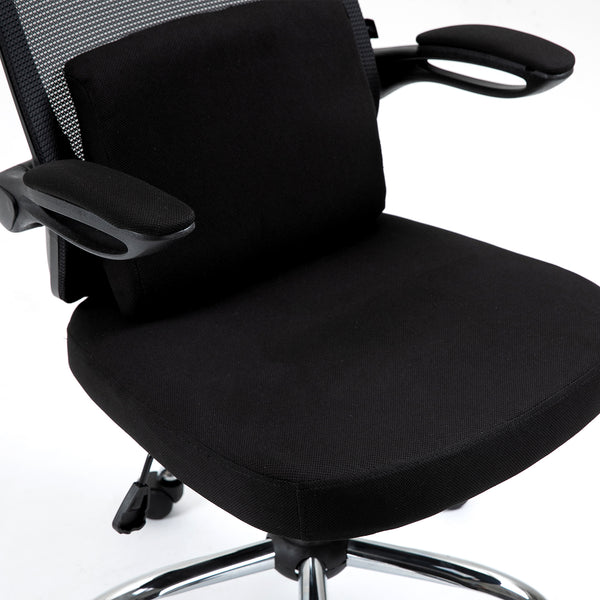 LULA Mesh Office Chair with Folding Arms and Removable Lumbar Cushion (Black)