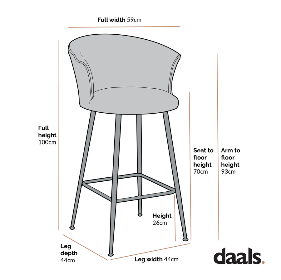 Kylie Set of 2 Orange Velvet Bar Stools