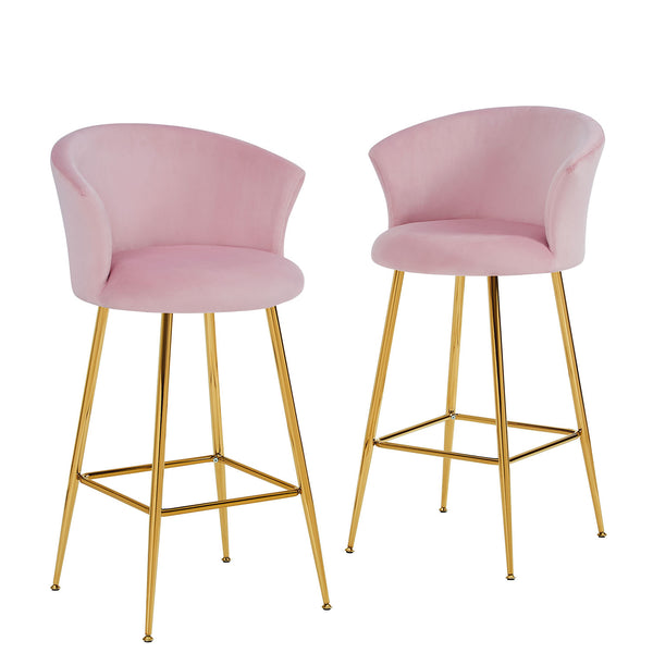 Kylie Set of 2 Pink Velvet Bar Stools - daals