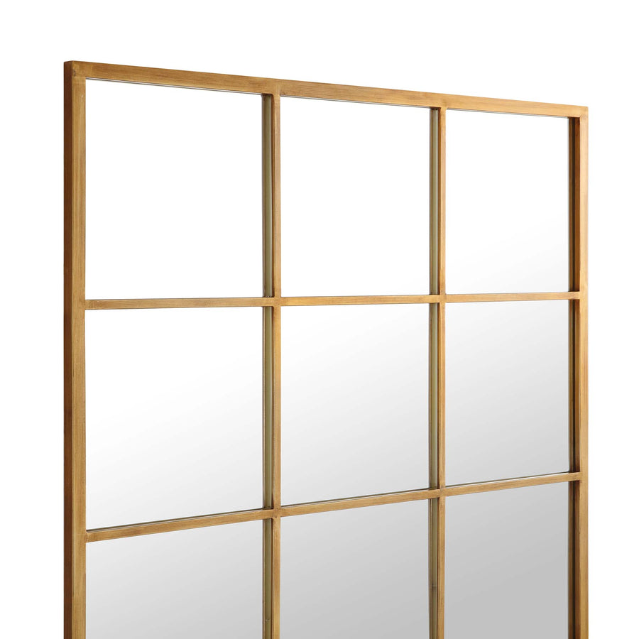 Chardwell Full Length Industrial Metal Window Mirror 180 x 100 cm, Antique Gold Effect