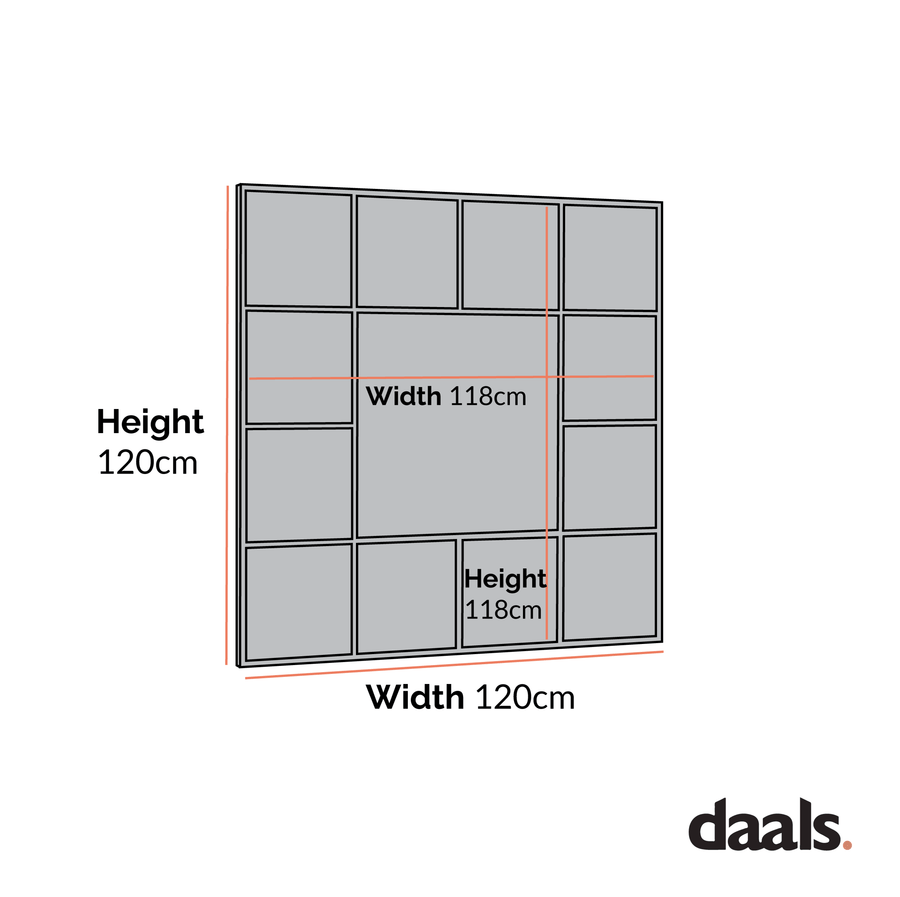 Herbert Industrial Metal Window Mirror 120 x 120 cm, Antique Silver Effect