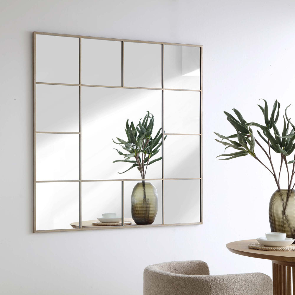 Herbert Industrial Metal Window Mirror 120 x 120cm, Antique Silver ...