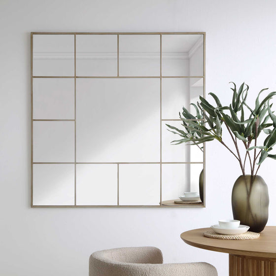 Herbert Industrial Metal Window Mirror 120 x 120 cm, Antique Silver Effect