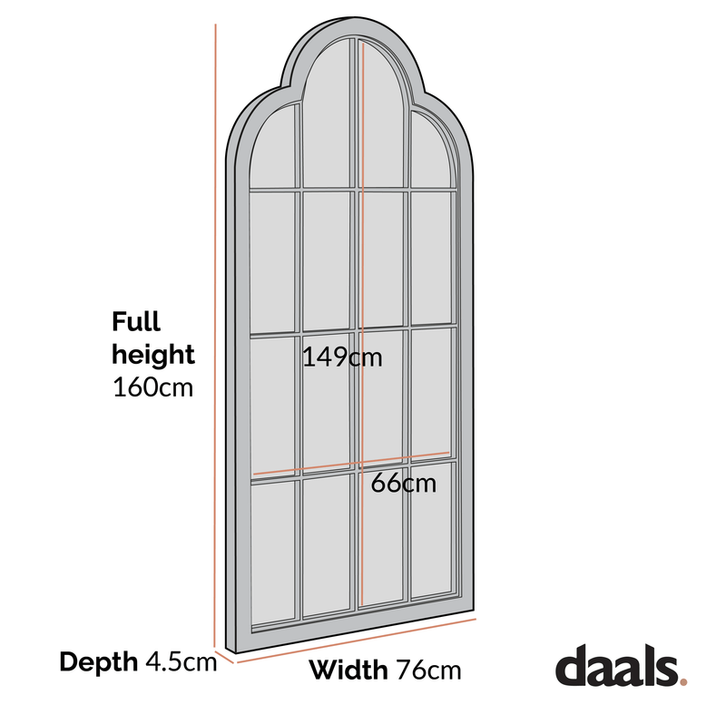Southam Arched Full Length Wooden Frame Window Mirror 160 x 76 cm