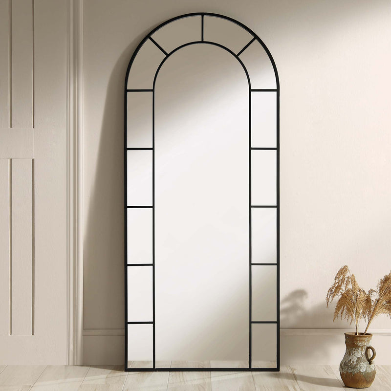Beaumont Arched Full Length Metal Frame Mirror 178 x 76 cm, Black