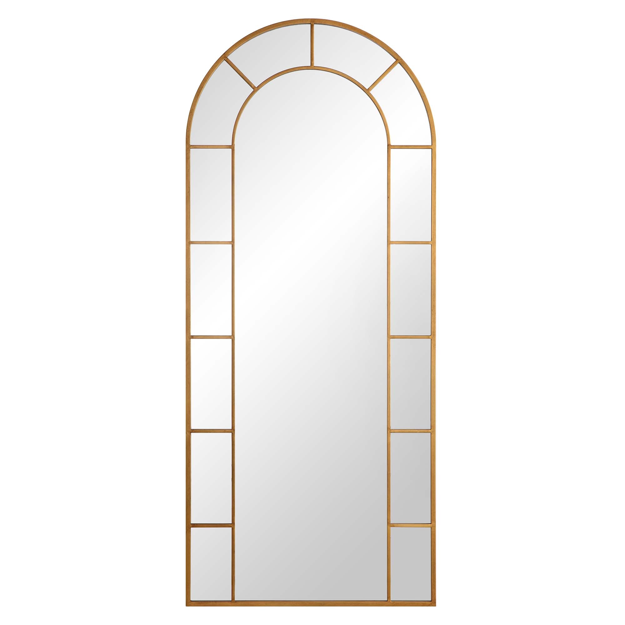 Beaumont Arched Full Lenth Metal Frame Mirror 178 x 76 cm, Antique Gold Effect