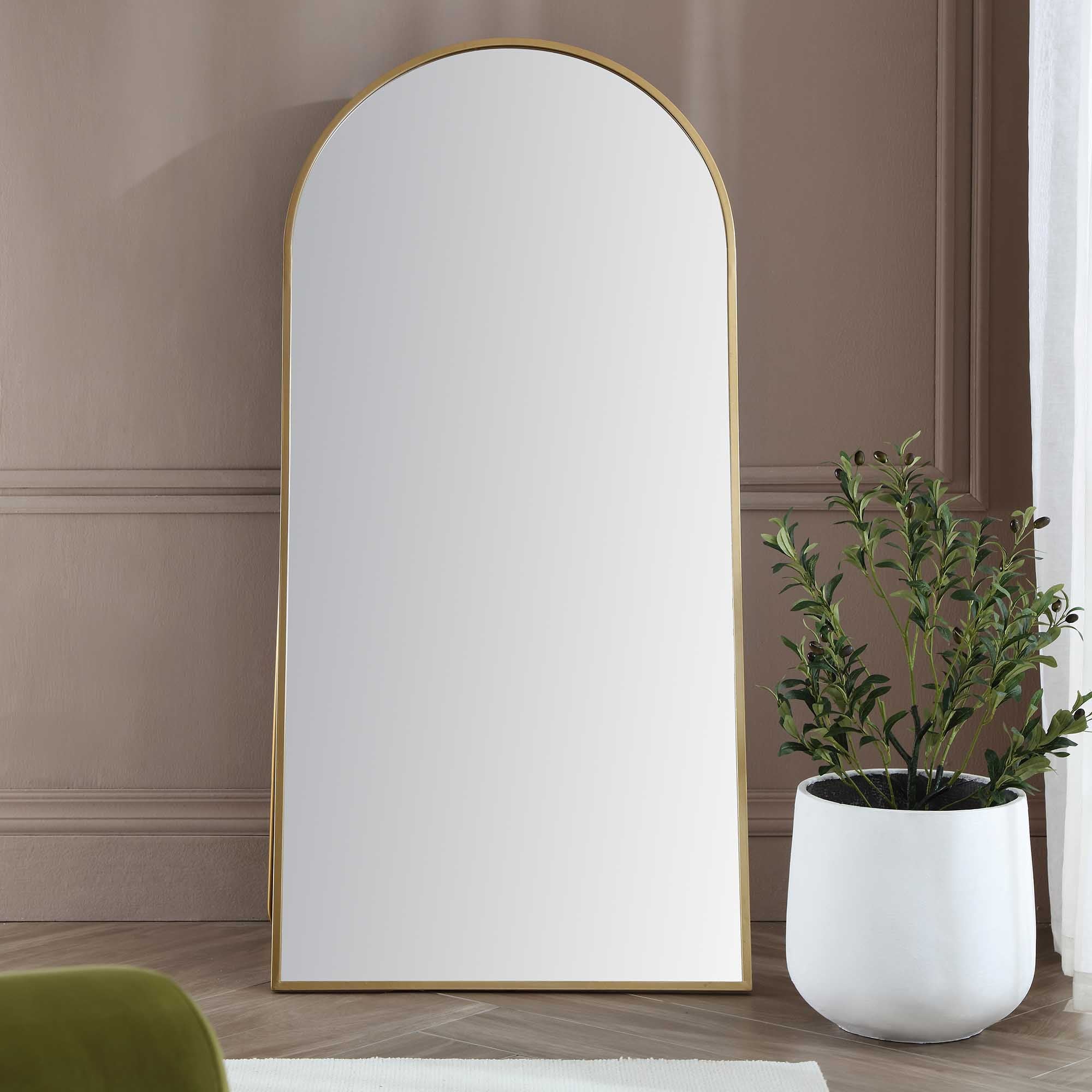 Dina Freestanding Arched Full Length Metal Frame Mirror 160 x 76 cm, Gold Effect