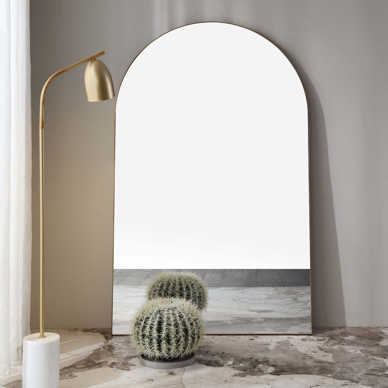 Eden Arched Full Length Metal Frame Mirror 180 x 110 cm, Antique Gold Effect - daals