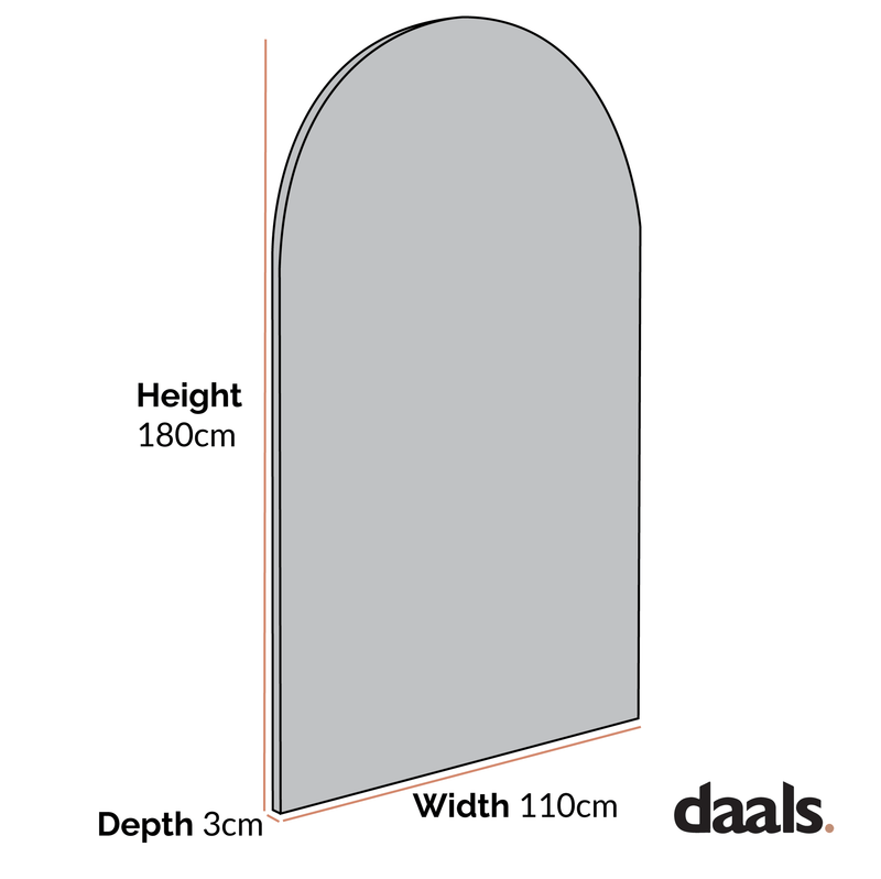 Eden Arched Full Length Metal Frame Mirror 180 x 110 cm, Black - daals