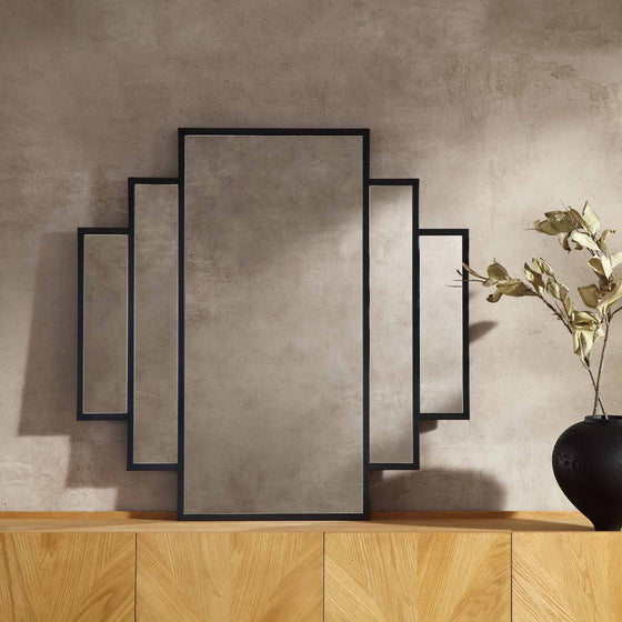 Sonia Black Metal Frame Art Deco Square Wall Mirror 90 x 90 cm