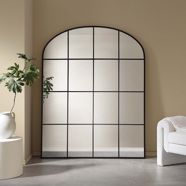 Portobello Arched Full Length Metal Frame Window Mirror 180 x 140 cm, Black