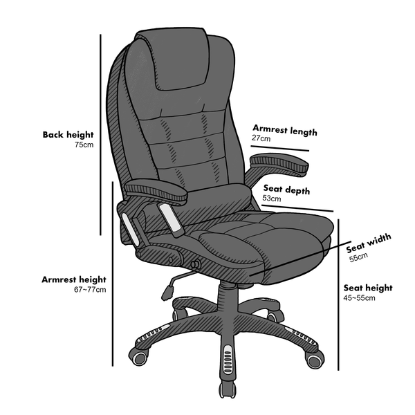 Executive Recline Padded Swivel Office Chair with Vibrating Massage Function, MM17 Grey Fabric - daals