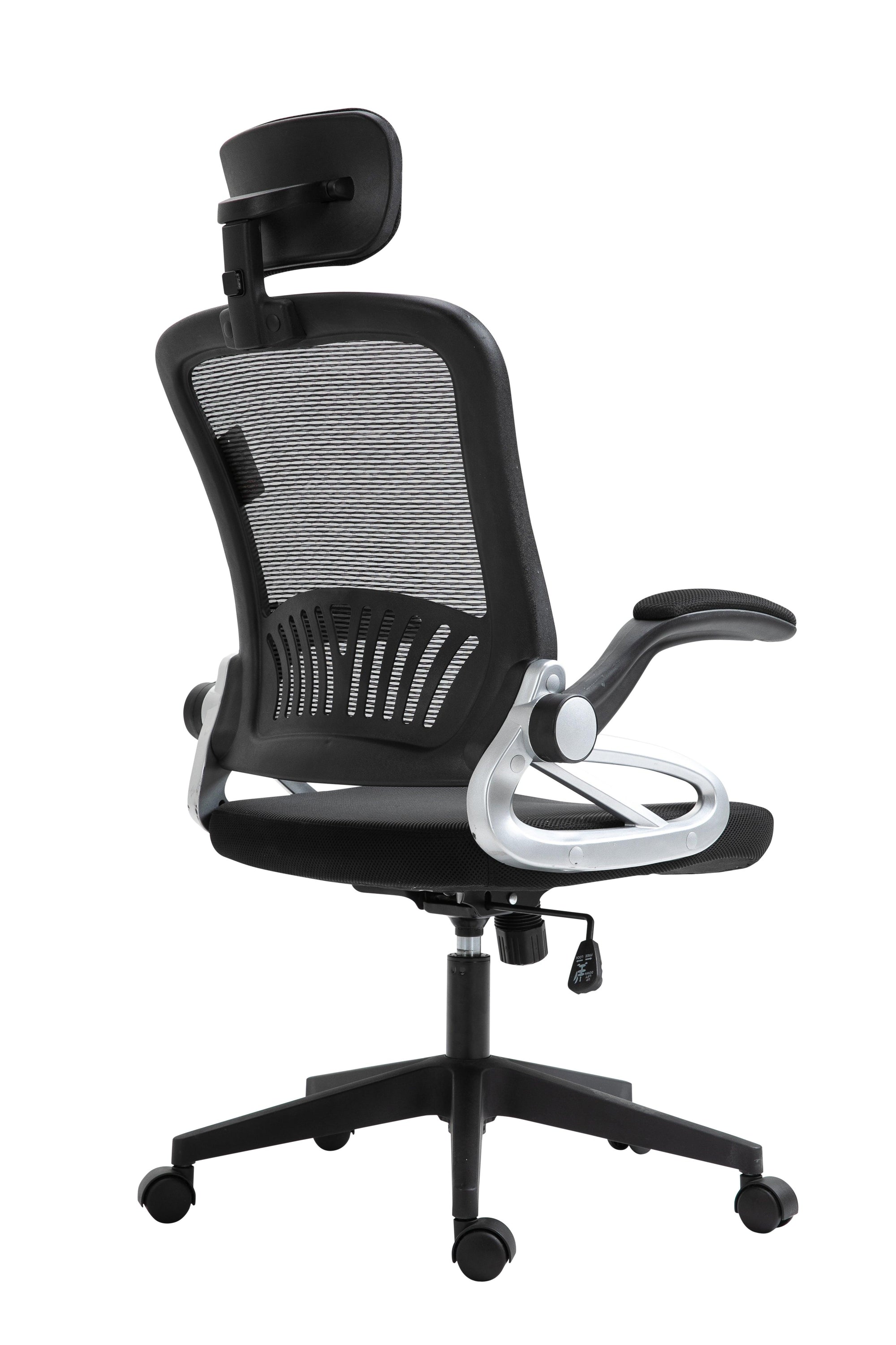 Mesh High Back Extra Padded Swivel Office Chair with Head Support & Adjustable Arms, Black