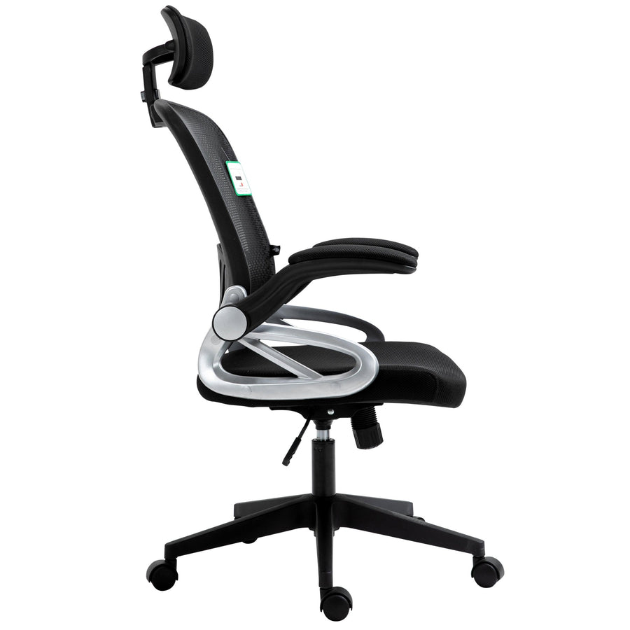Mesh High Back Extra Padded Swivel Office Chair with Head Support & Adjustable Arms, Black