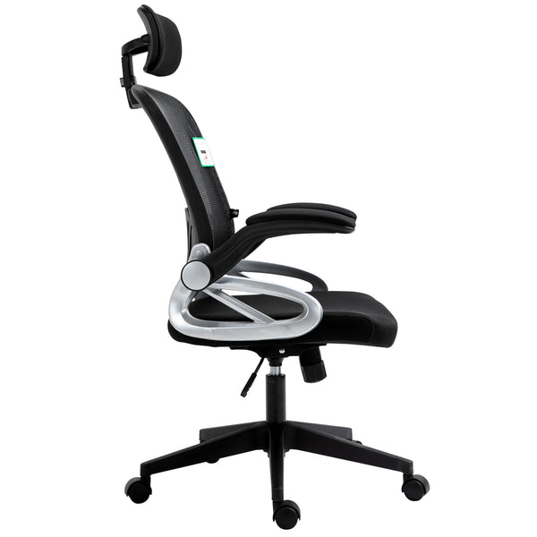 Mesh High Back Extra Padded Swivel Office Chair with Head Support & Adjustable Arms, Black - daals