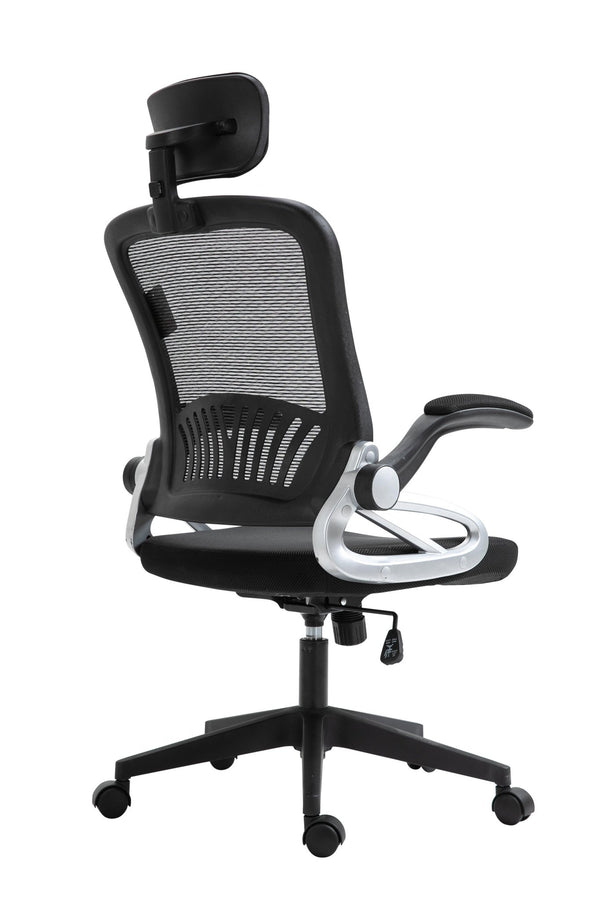 Mesh High Back Extra Padded Swivel Office Chair with Head Support & Adjustable Arms, Black - daals