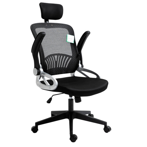 Mesh High Back Extra Padded Swivel Office Chair with Head Support & Adjustable Arms, Black - daals