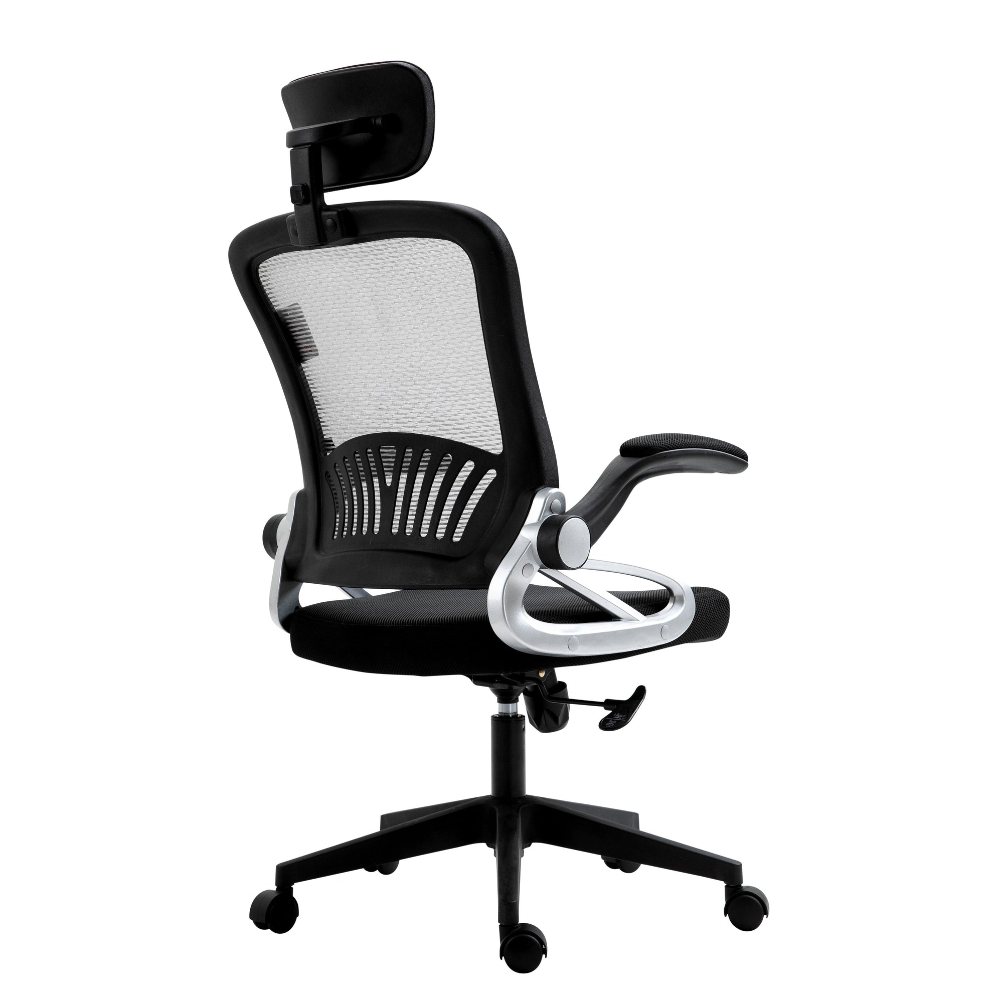 Mesh High Back Extra Padded Swivel Office Chair with Head Support & Adjustable Arms, Grey