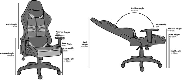 VIRIBUS X1 Office Gaming Chair with 12-Colour LED Lights, Black and Grey