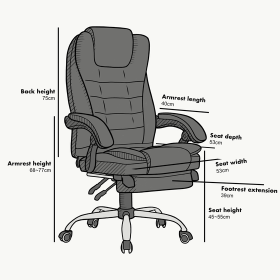 Executive Reclining Desk Chair with Footrest, Headrest and Lumbar Cushion, Cream PU Leather