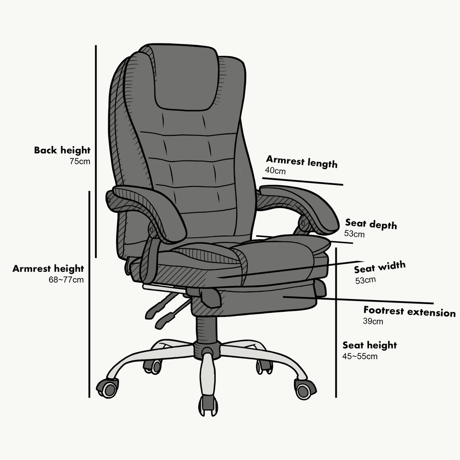 Executive Reclining Desk Chair with Footrest, Headrest and Lumbar Cushion, Cream PU Leather