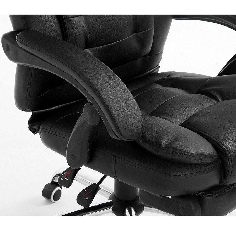 Luxury Extra Padded High Back Recline Faux Leather Relaxing Executive Chair With Footrest, MR34 Black