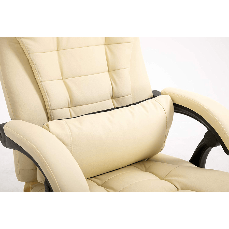 Executive Reclining Desk Chair with Footrest, Headrest and Lumbar Cushion, Cream PU Leather
