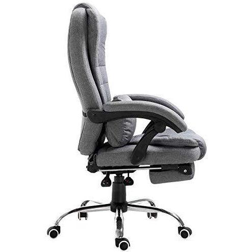 Executive Reclining Computer Desk Chair with Footrest, Headrest and Lumbar Cushion Support Furniture, MR34 Grey Fabric - daals
