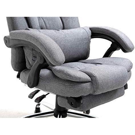 Executive Reclining Desk Chair with Footrest, Headrest and Lumbar Cushion Support, Grey Fabric