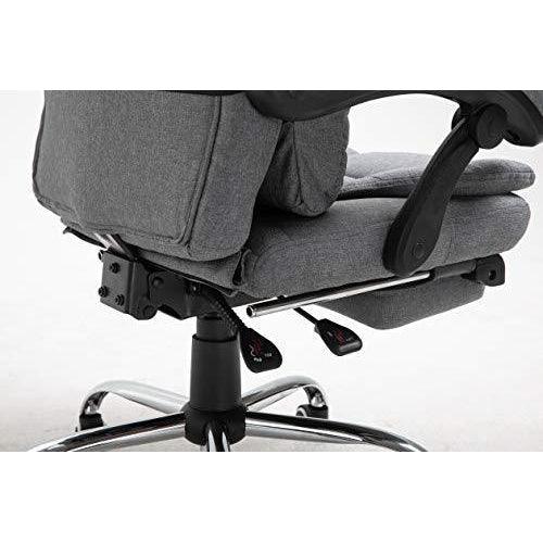 Executive Reclining Desk Chair with Footrest, Headrest and Lumbar Cushion Support, Grey Fabric