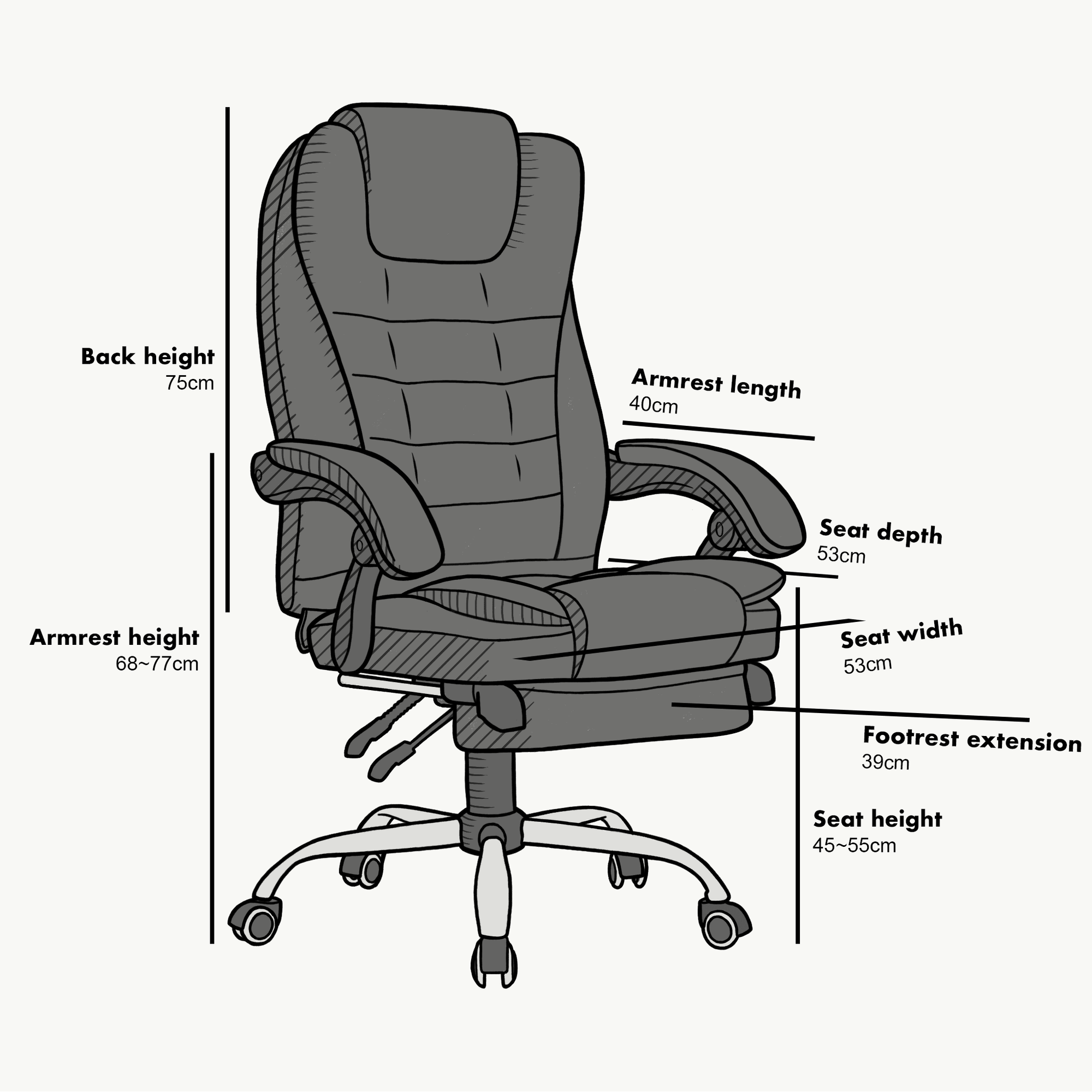 Executive Reclining Computer Desk Chair with Footrest, Headrest and Lumbar Cushion Support Furniture, MR34 Cream PU Leather