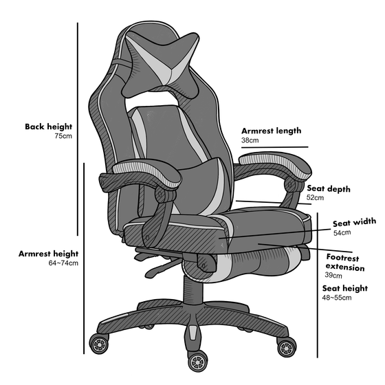 High Back Recliner Gaming Swivel Chair with Footrest & Adjustable Lumbar & Head Cushion, MR49 Black & Red