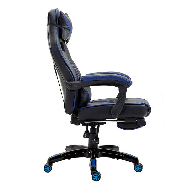 High Back Recliner Gaming Swivel Chair with Footrest & Adjustable Lumbar & Head Cushion, MR49 Black & Blue - daals