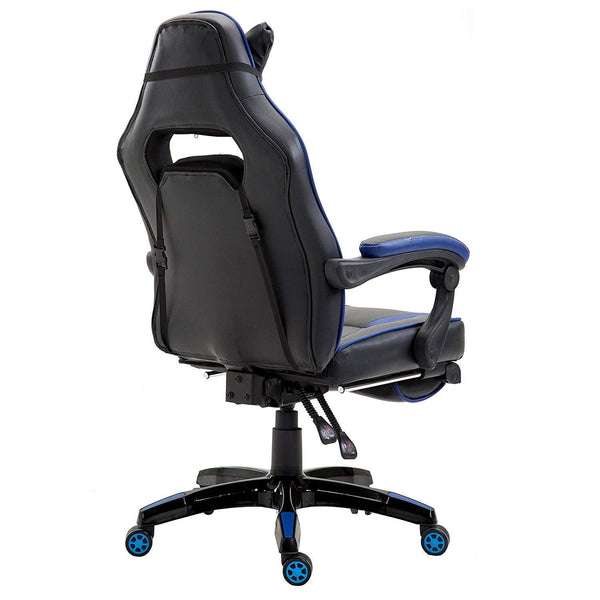 High Back Recliner Gaming Swivel Chair with Footrest & Adjustable Lumbar & Head Cushion, MR49 Black & Blue - daals