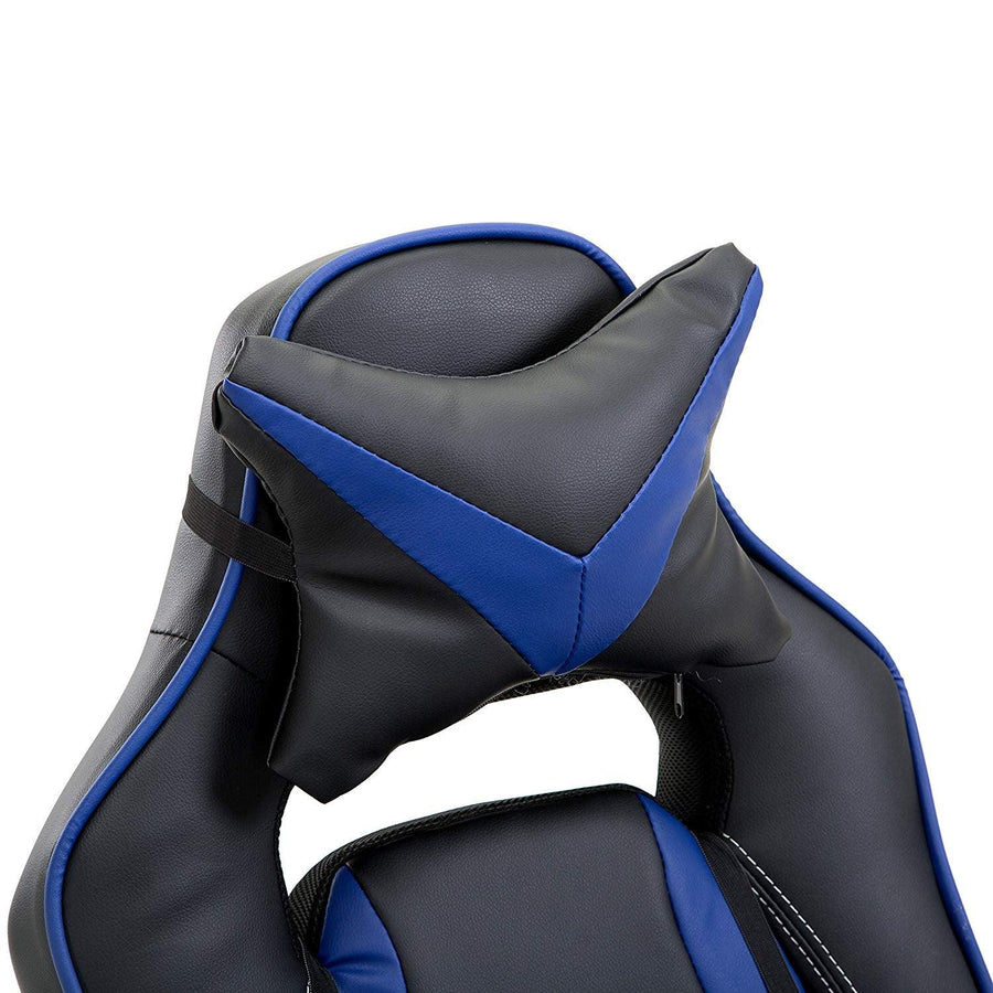 High Back Recliner Gaming Swivel Chair with Footrest & Adjustable Lumbar & Head Cushion, MR49 Black & Blue