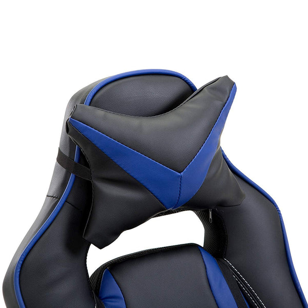 High Back Recliner Gaming Swivel Chair with Footrest & Adjustable Lumbar & Head Cushion, MR49 Black & Blue - daals
