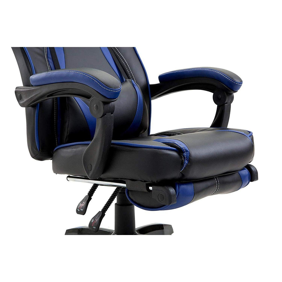 High Back Recliner Gaming Swivel Chair with Footrest & Adjustable Lumbar & Head Cushion, MR49 Black & Blue