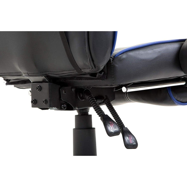 High Back Recliner Gaming Swivel Chair with Footrest & Adjustable Lumbar & Head Cushion, MR49 Black & Blue - daals