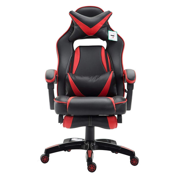 High Back Recliner Gaming Swivel Chair with Footrest & Adjustable Lumbar & Head Cushion, MR49 Black & Red - daals