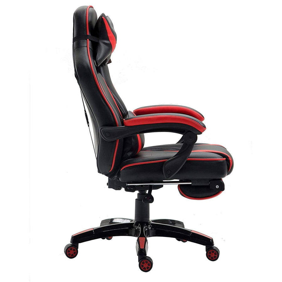 High Back Recliner Gaming Swivel Chair with Footrest & Adjustable Lumbar & Head Cushion, MR49 Black & Red