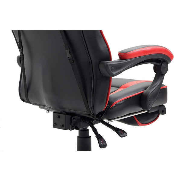 High Back Recliner Gaming Swivel Chair with Footrest & Adjustable Lumbar & Head Cushion, MR49 Black & Red - daals