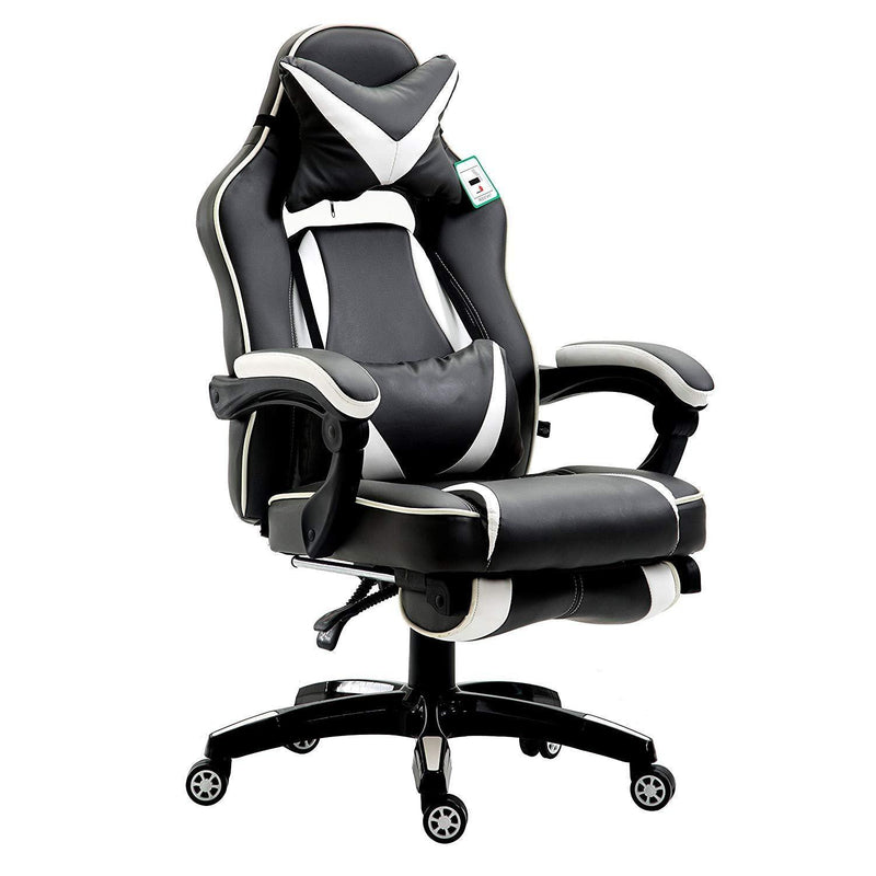 High Back Recliner Gaming Swivel Chair with Footrest & Adjustable Lumbar & Head Cushion, MR49 Black & White - daals
