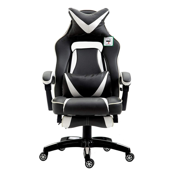 High Back Recliner Gaming Swivel Chair with Footrest & Adjustable Lumbar & Head Cushion, MR49 Black & White - daals
