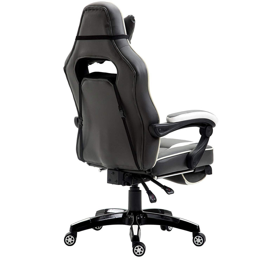 High Back Recliner Gaming Swivel Chair with Footrest & Adjustable Lumbar & Head Cushion, MR49 Black & White