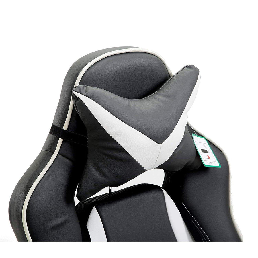 High Back Recliner Gaming Swivel Chair with Footrest & Adjustable Lumbar & Head Cushion, MR49 Black & White