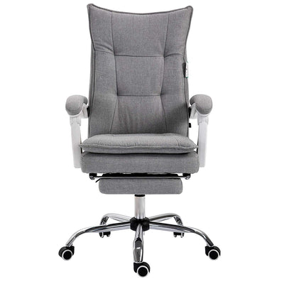 Executive Double Layer Padding Recline Office Desk Chair with Footrest, MR77 Grey Fabric